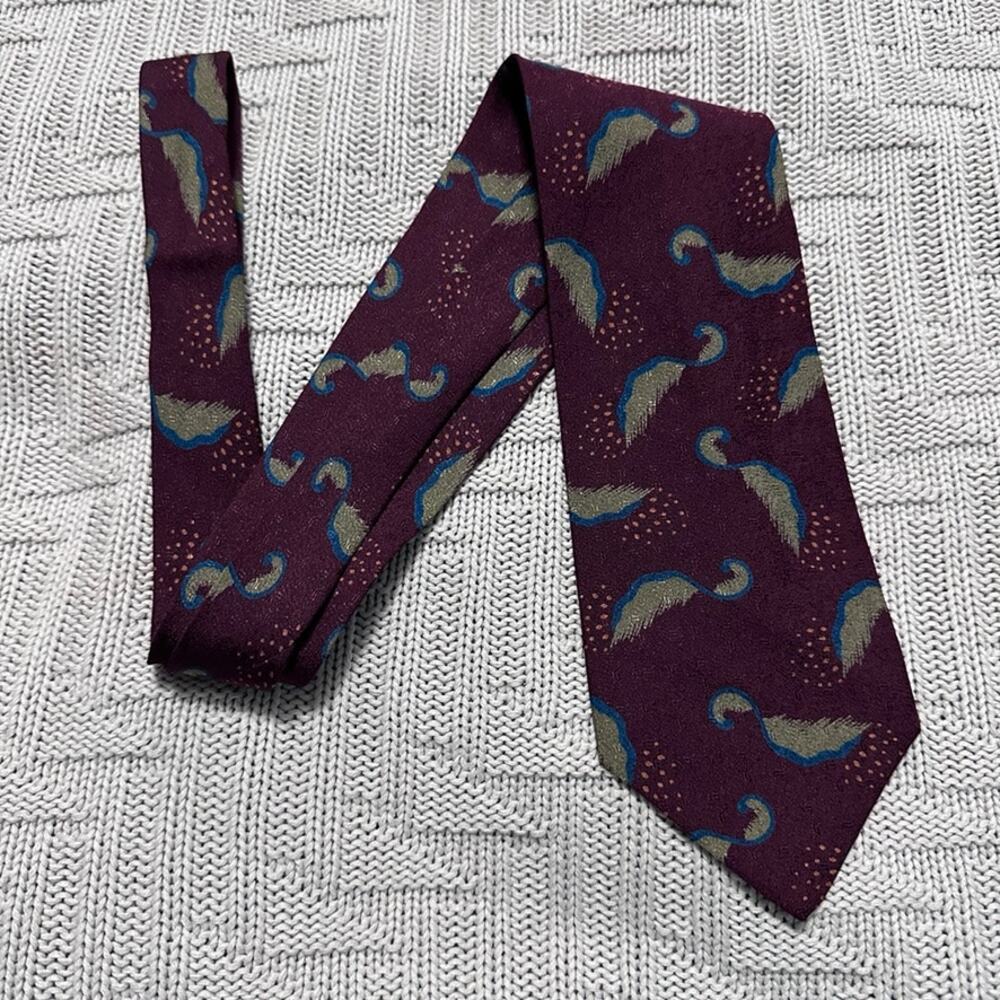 Vintage Armani maroon feather print silk tie